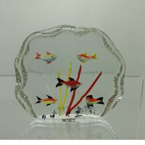 VTG Handcrafted Glass Paperweight Fish Aquarium Murano Style